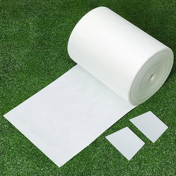 Roll of artificial grass jointing tape on synthetic turf — 4 m white seam tape for connecting putting green sections.